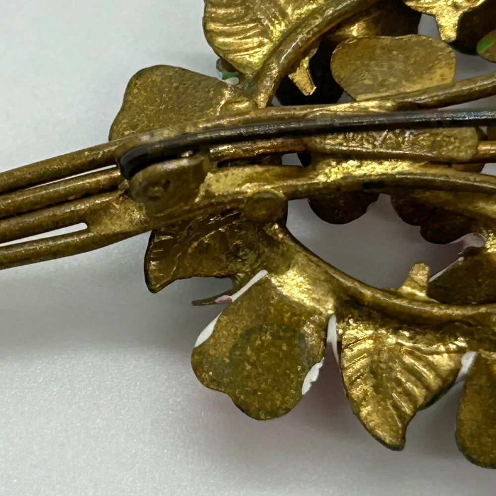 Vintage Austrian Enamel Flower Bouquet Brooch Hand Painted Multicolor Floral - Picture 10 of 16